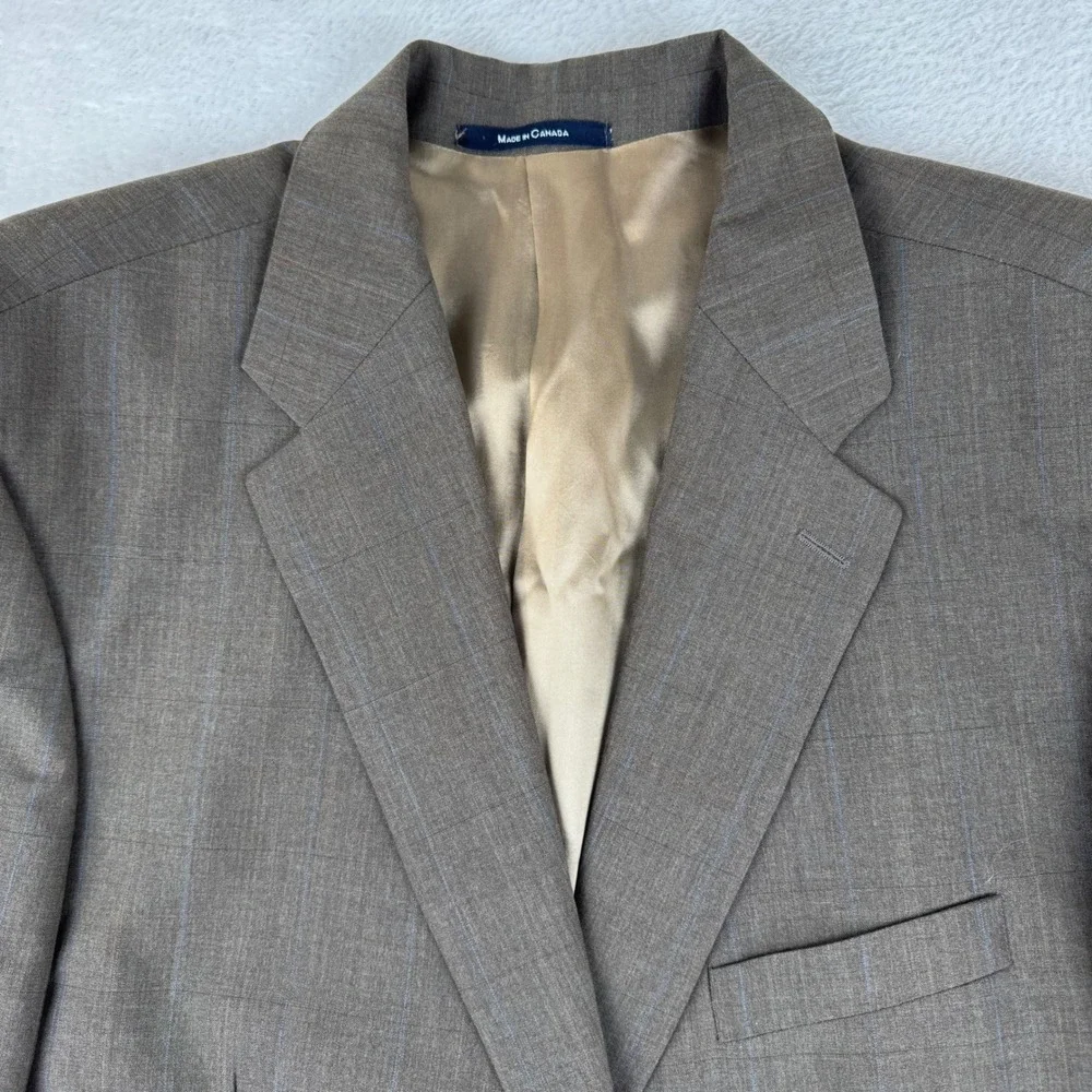 Chaps Ralph Lauren Blazer Mens 48 Brown Blue Windowpane Plaid Wool Sport Coat‎